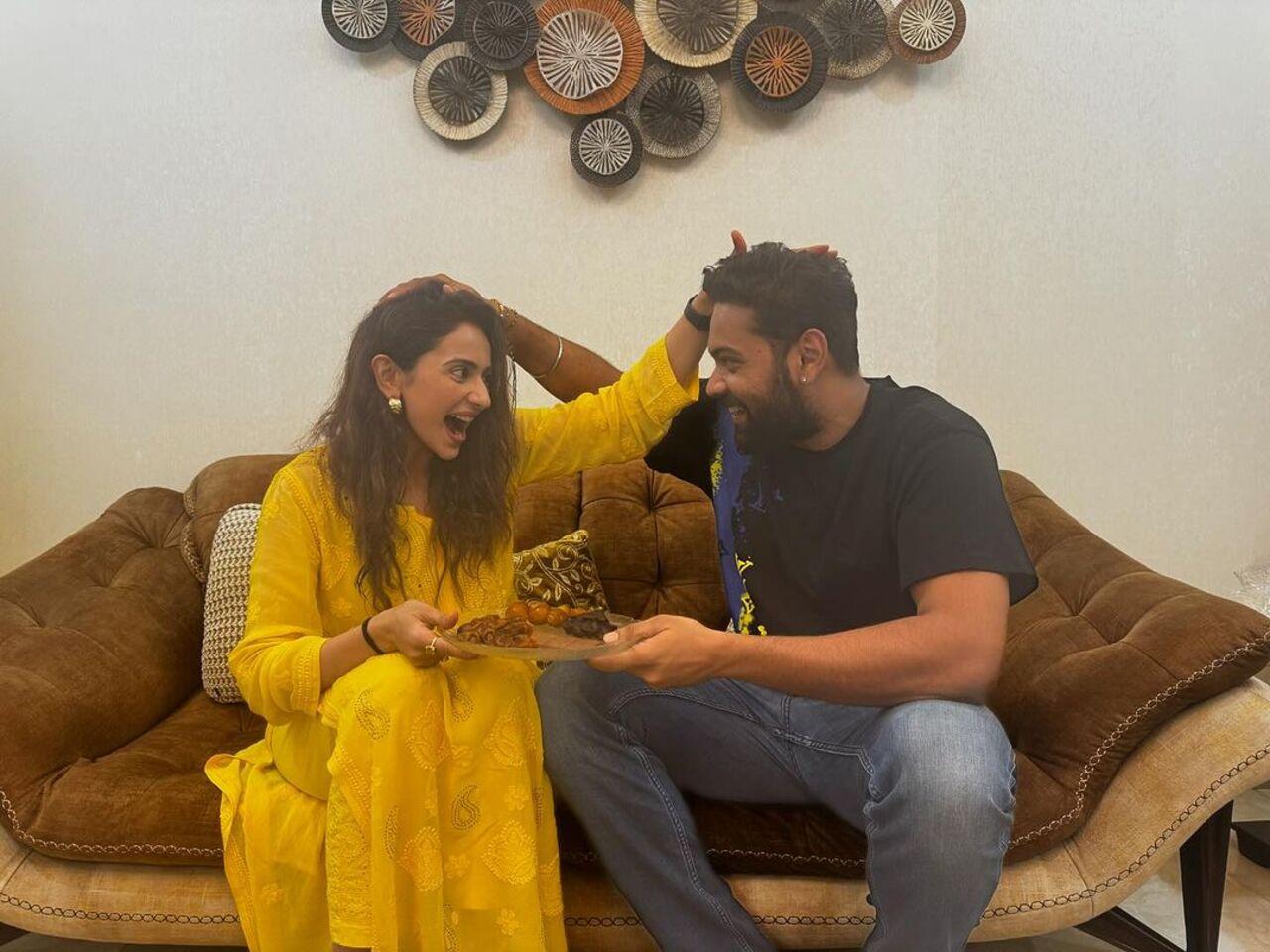 Rakul opted for a yellow suit for the occasion while Aman opted for a plain black t-shirt and denim